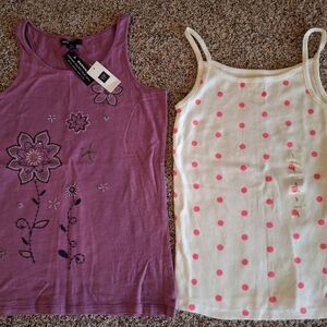 GAP Purple Floral and Cream Polka Dot Kids Tank Tops New With Tags Size 10
